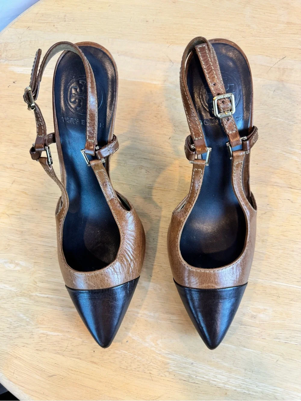 Tory Burch | Brown Two-Tone Slingback Kitten Heel, 7.5
